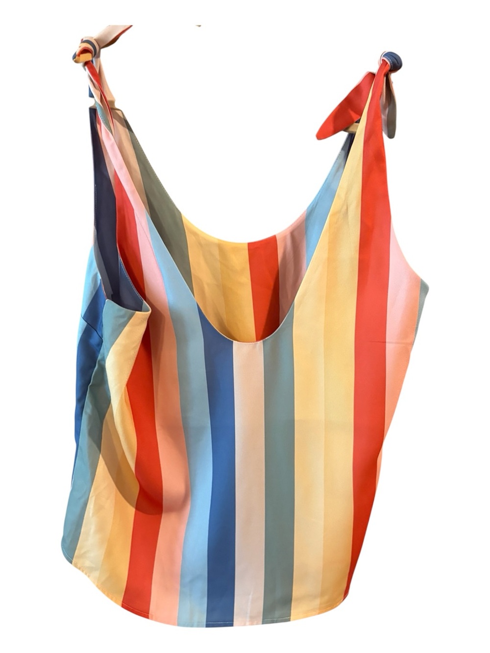 AEMI + CO Colorful Stripe Tie Shoulder Y2K Boho Tank Top Size Large - Picture 3 of 10